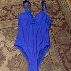 Royal Blue Button Up Full Piece Bathing Suit